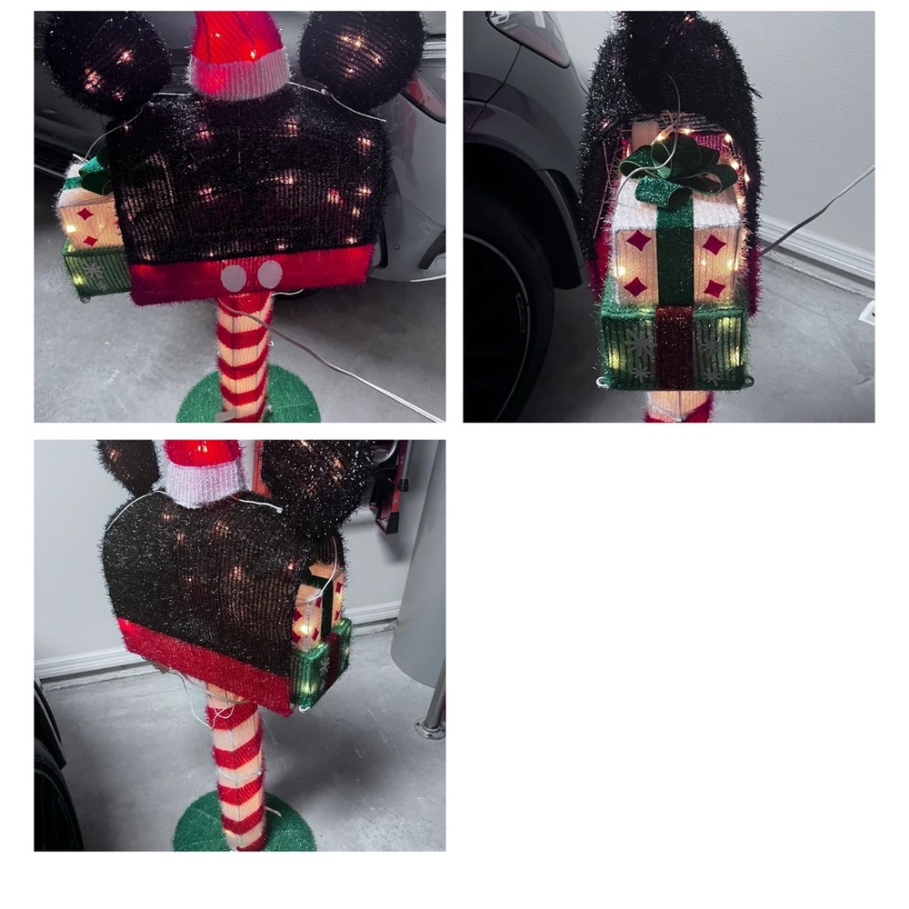 Animated 3D Holiday Lighted Tinsel Sculpture Mickey Mailbox